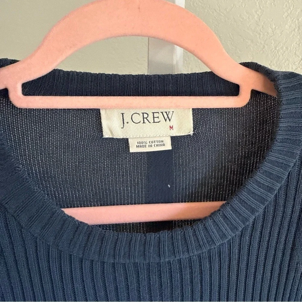 J.Crew Sweater Men's 100% Cotton Ribbed Knit Navy Blue Size M Long Sleeve Y2K